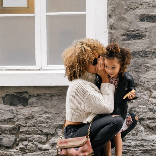 Mom talking to child