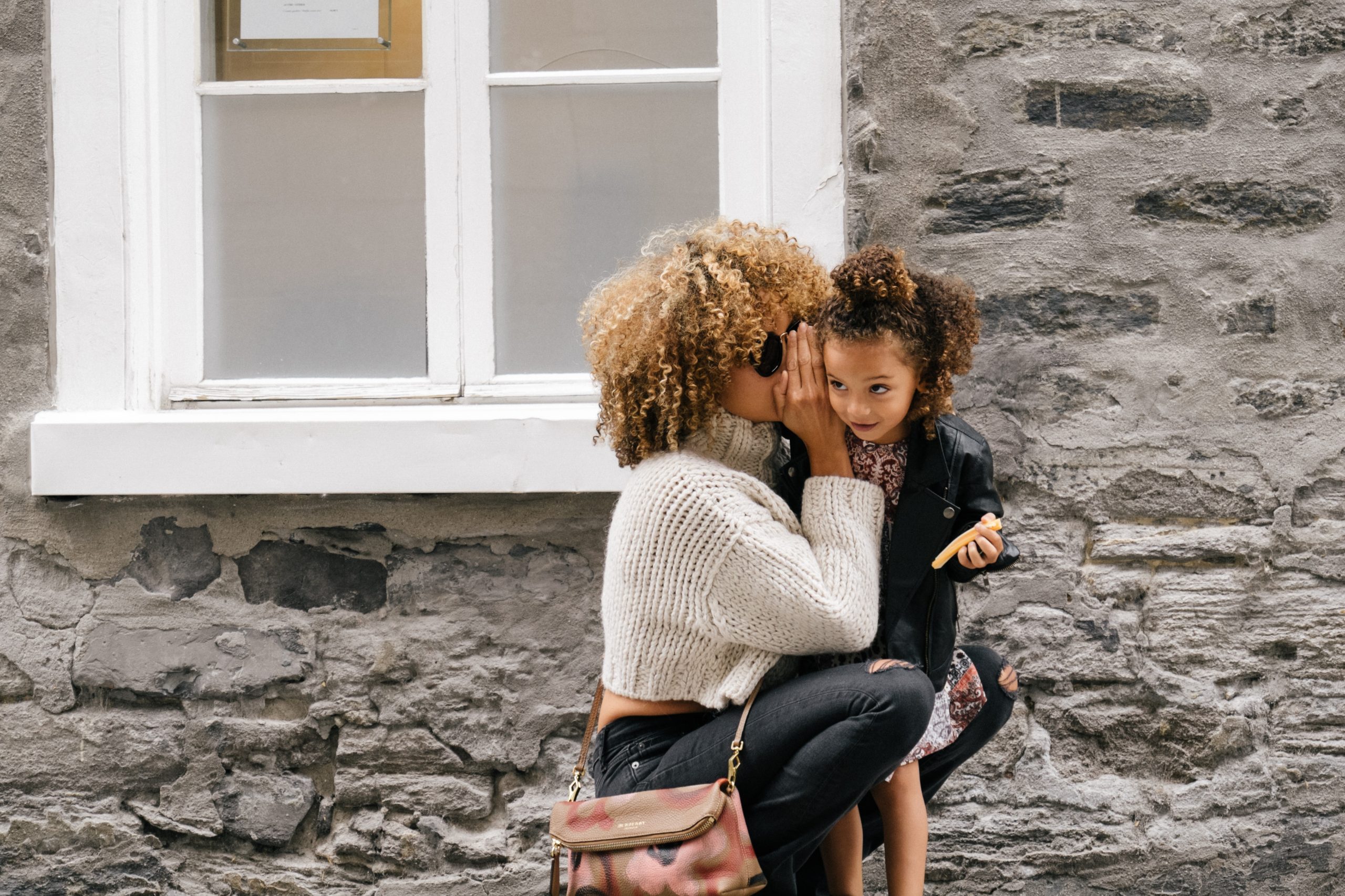 Mom talking to child